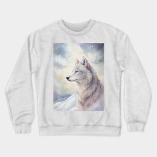 Funny White Wolf Hunting Ground, Winter Mountain Icy Moon, Snowy Forest, Biker Galaxy Beautiful gifts t-shirt Crewneck Sweatshirt